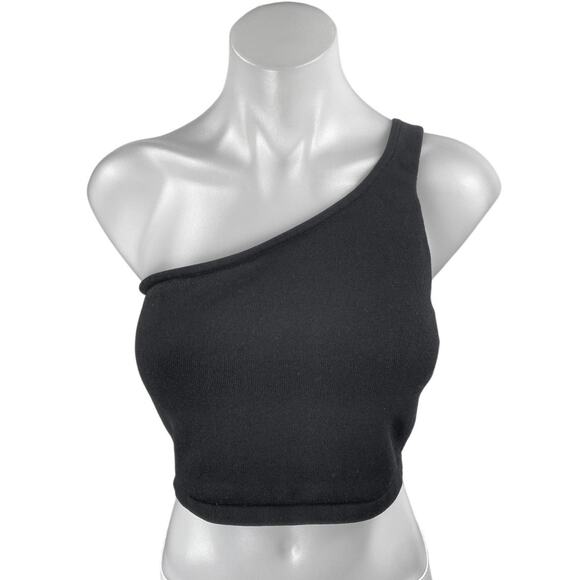 Aritzia Babaton Women's Black One Shoulder Sculpt Sleeveless Knit Crop Top Sz L - Picture 1 of 4
